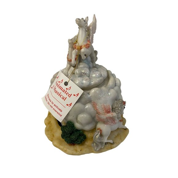 Vintage Pegasus Unicorn Animated Musical Figurine Wind-Up Music Box Ceramic & - Picture 4 of 12